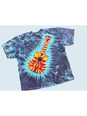 Vintage Tie Dye Guitar Custom Made Tee T Shirt 90s / 00s Sz 2XL